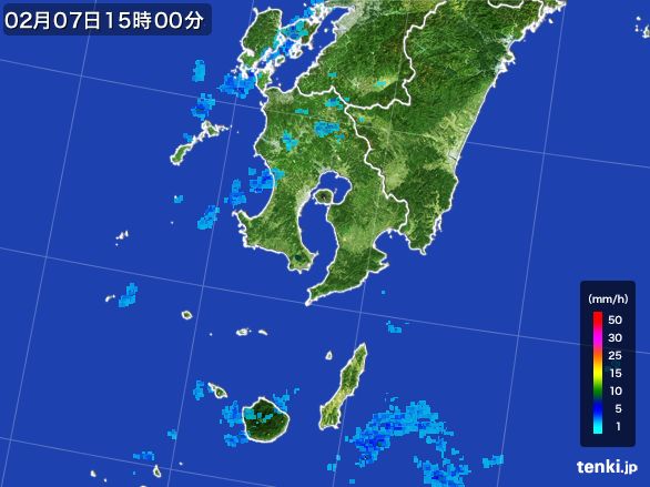 鹿児島県の雨雲レーダー(2015年02月07日)