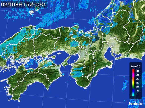 近畿地方の雨雲レーダー(2015年02月08日)