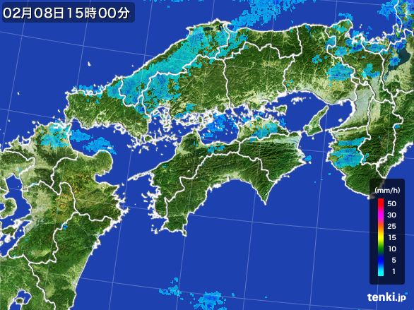 四国地方の雨雲レーダー(2015年02月08日)