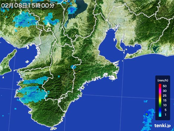 三重県の雨雲レーダー(2015年02月08日)