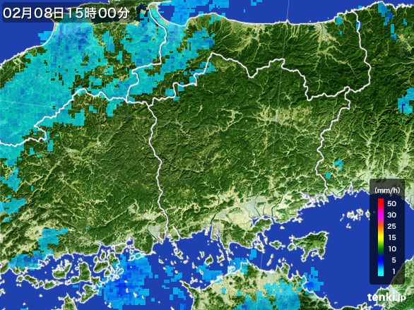 岡山県の雨雲レーダー(2015年02月08日)