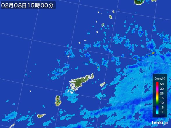 奄美諸島(鹿児島県)の雨雲レーダー(2015年02月08日)