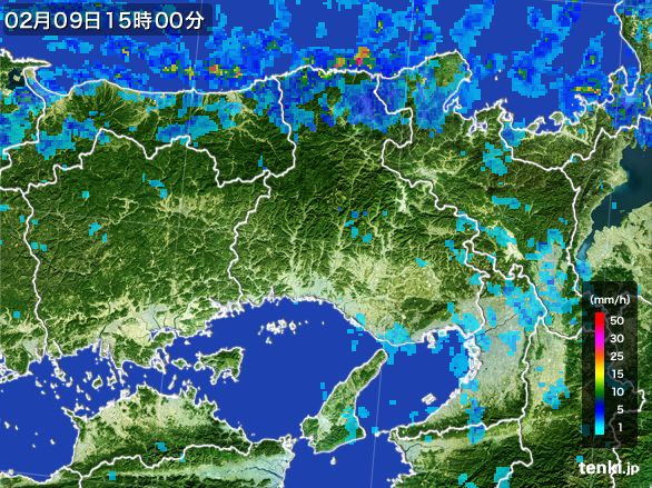 兵庫県の雨雲レーダー(2015年02月09日)