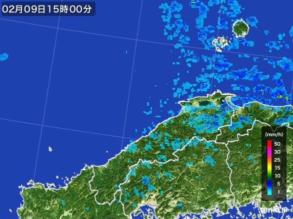 島根県の雨雲レーダー(2015年02月09日)