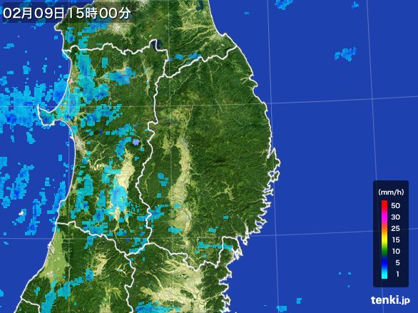 岩手県の雨雲レーダー(2015年02月09日)