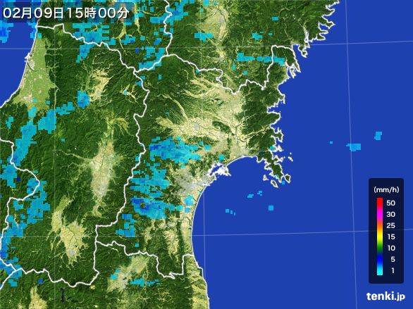 宮城県の雨雲レーダー(2015年02月09日)