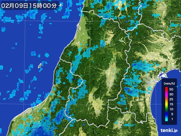 山形県の雨雲レーダー(2015年02月09日)