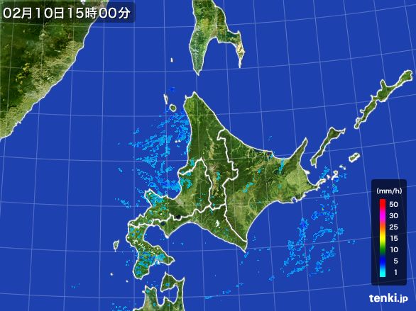 北海道地方の雨雲レーダー(2015年02月10日)
