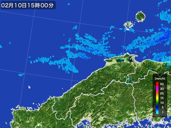 島根県の雨雲レーダー(2015年02月10日)