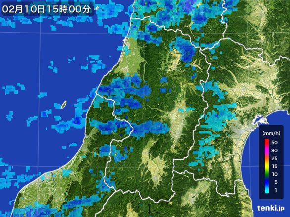 山形県の雨雲レーダー(2015年02月10日)