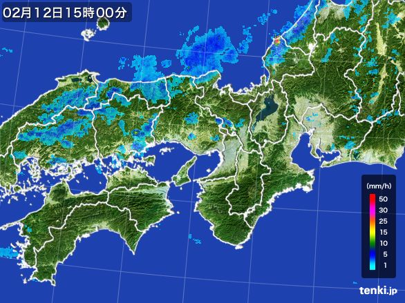 近畿地方の雨雲レーダー(2015年02月12日)