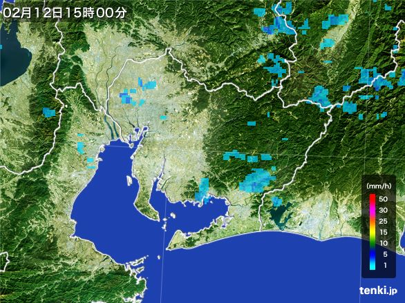 愛知県の雨雲レーダー(2015年02月12日)