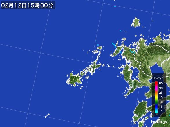 五島列島(長崎県)の雨雲レーダー(2015年02月12日)
