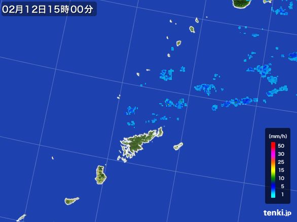 奄美諸島(鹿児島県)の雨雲レーダー(2015年02月12日)