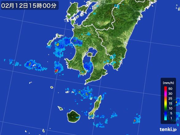 鹿児島県の雨雲レーダー(2015年02月12日)