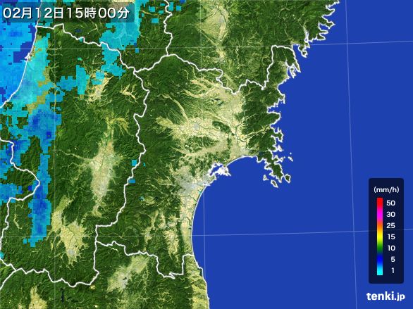 宮城県の雨雲レーダー(2015年02月12日)