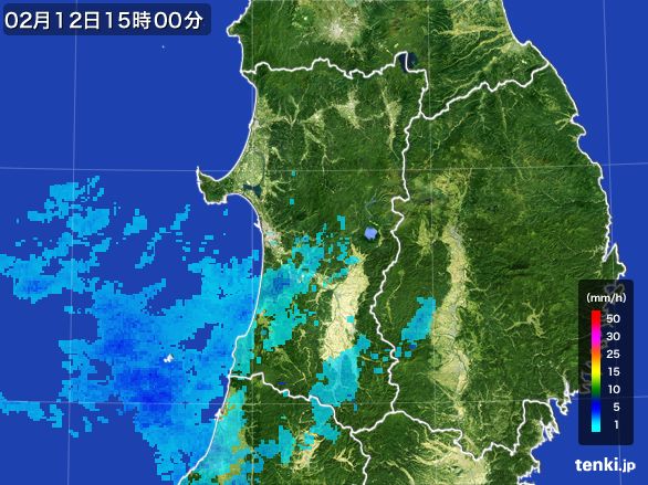 秋田県の雨雲レーダー(2015年02月12日)