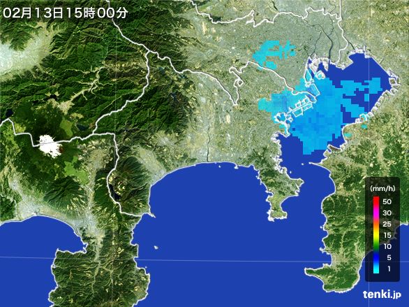 神奈川県の雨雲レーダー(2015年02月13日)