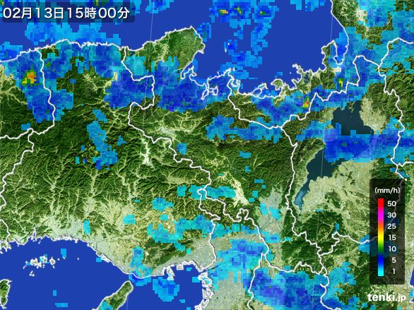 京都府の雨雲レーダー(2015年02月13日)