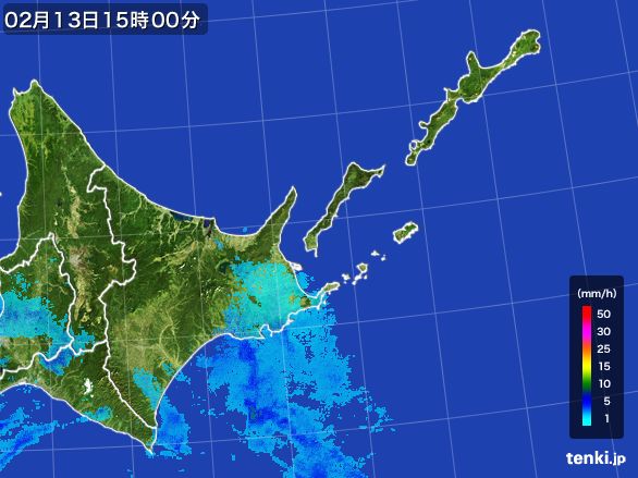 道東の雨雲レーダー(2015年02月13日)