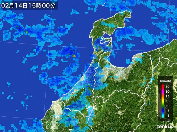 石川県の雨雲レーダー(2015年02月14日)