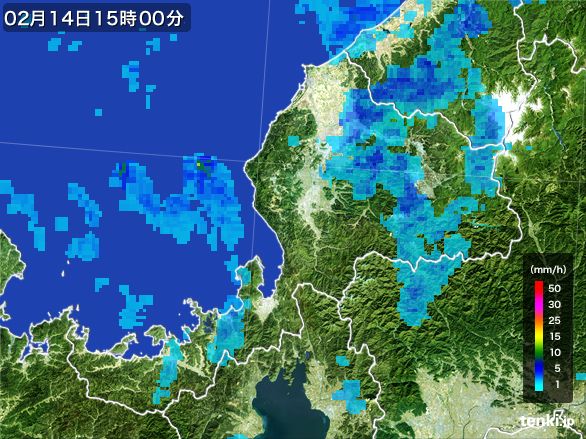 福井県の雨雲レーダー(2015年02月14日)