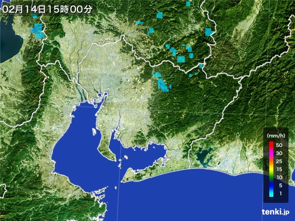 愛知県の雨雲レーダー(2015年02月14日)