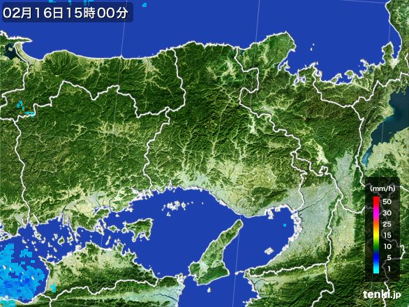 兵庫県の雨雲レーダー(2015年02月16日)
