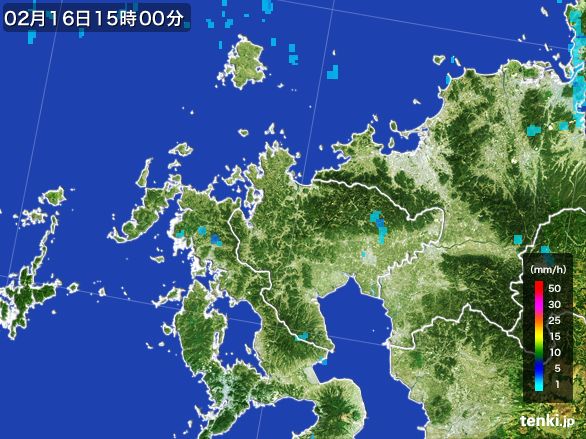 佐賀県の雨雲レーダー(2015年02月16日)