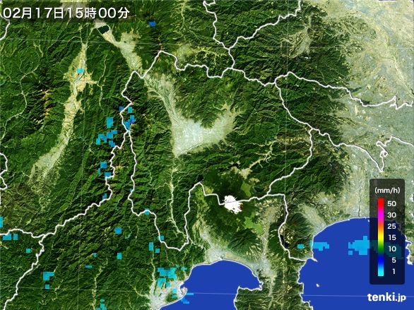 山梨県の雨雲レーダー(2015年02月17日)