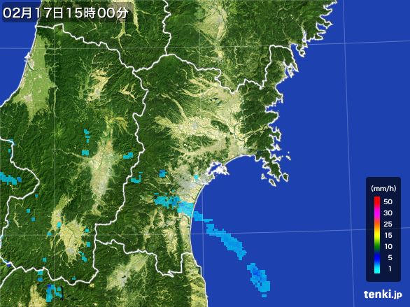 宮城県の雨雲レーダー(2015年02月17日)