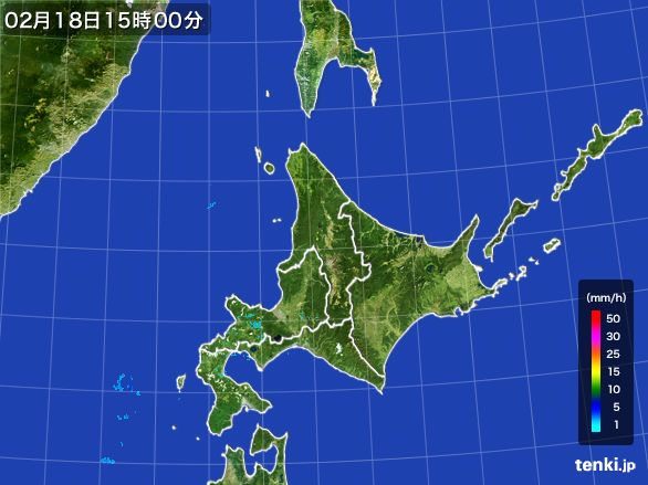 北海道地方の雨雲レーダー(2015年02月18日)