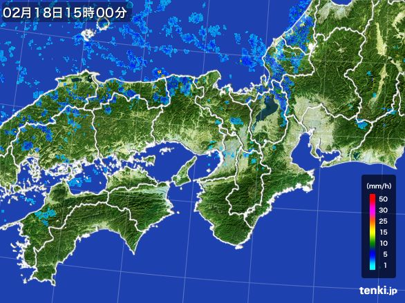 近畿地方の雨雲レーダー(2015年02月18日)