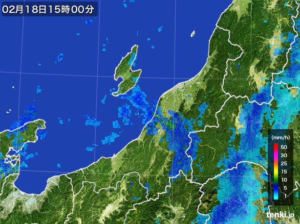 新潟県の雨雲レーダー(2015年02月18日)