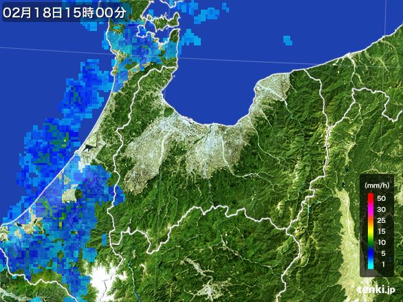 富山県の雨雲レーダー(2015年02月18日)