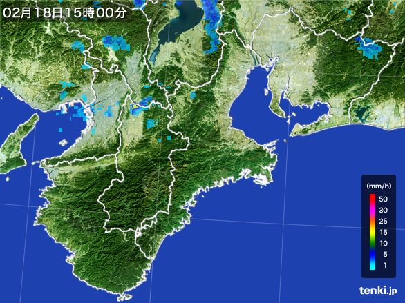 三重県の雨雲レーダー(2015年02月18日)