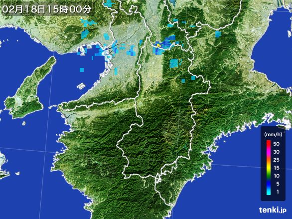 奈良県の雨雲レーダー(2015年02月18日)