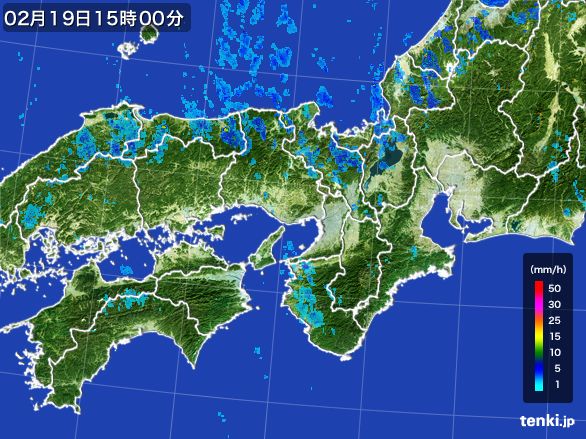 近畿地方の雨雲レーダー(2015年02月19日)