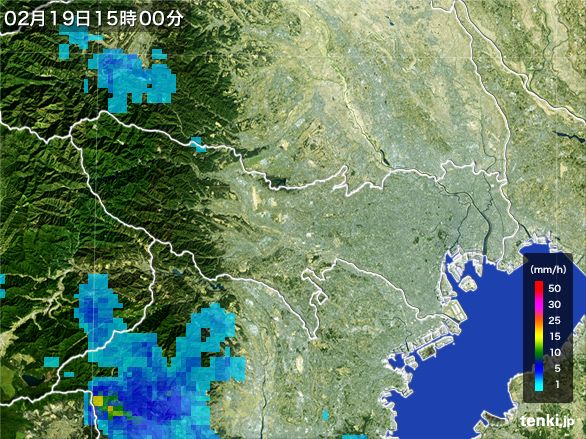 東京都の雨雲レーダー(2015年02月19日)