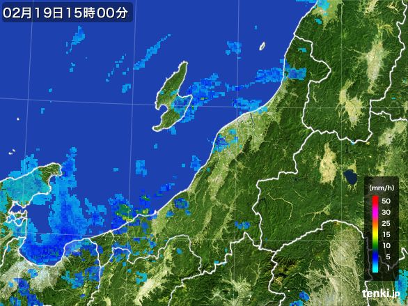 新潟県の雨雲レーダー(2015年02月19日)