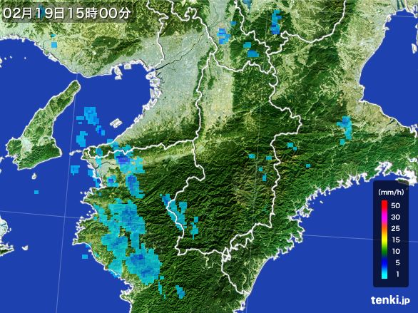 奈良県の雨雲レーダー(2015年02月19日)