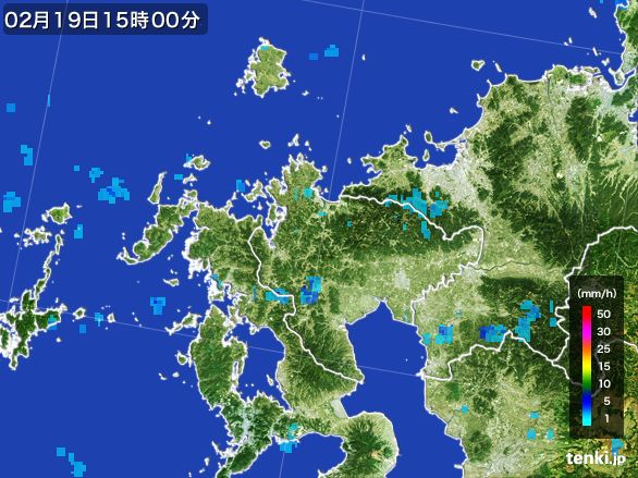 佐賀県の雨雲レーダー(2015年02月19日)