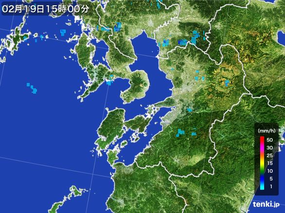 熊本県の雨雲レーダー(2015年02月19日)