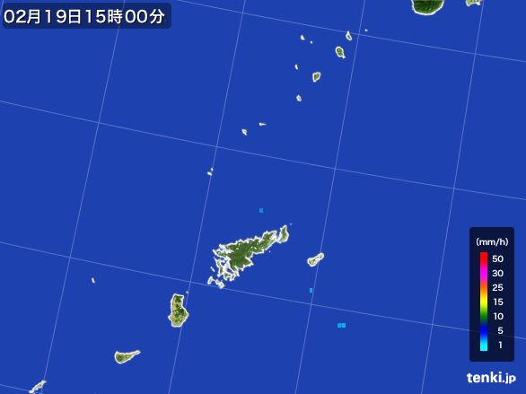 奄美諸島(鹿児島県)の雨雲レーダー(2015年02月19日)