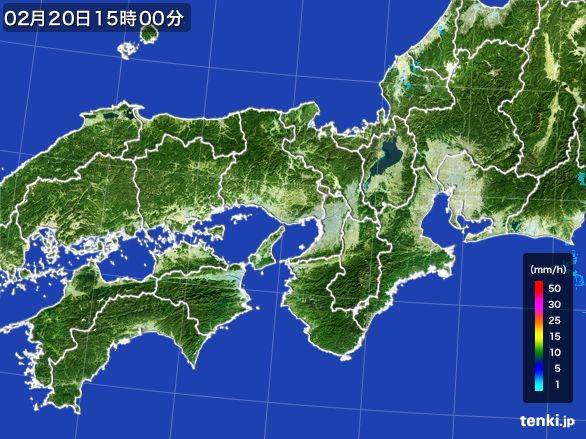 近畿地方の雨雲レーダー(2015年02月20日)