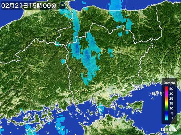 岡山県の雨雲レーダー(2015年02月21日)