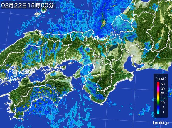近畿地方の雨雲レーダー(2015年02月22日)