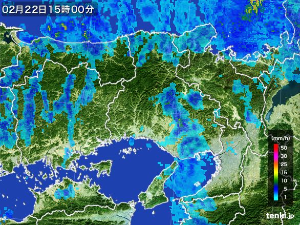 兵庫県の雨雲レーダー(2015年02月22日)