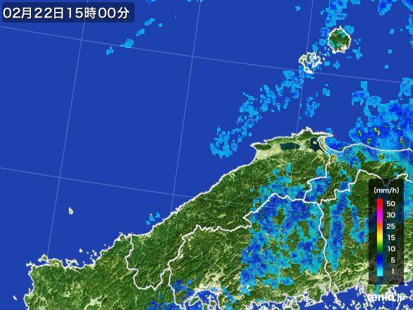 島根県の雨雲レーダー(2015年02月22日)