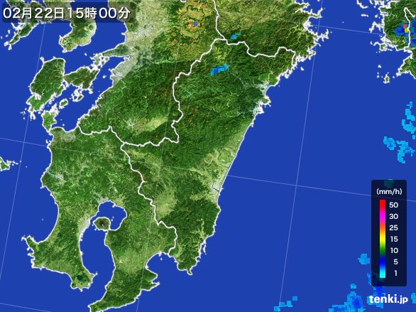 宮崎県の雨雲レーダー(2015年02月22日)